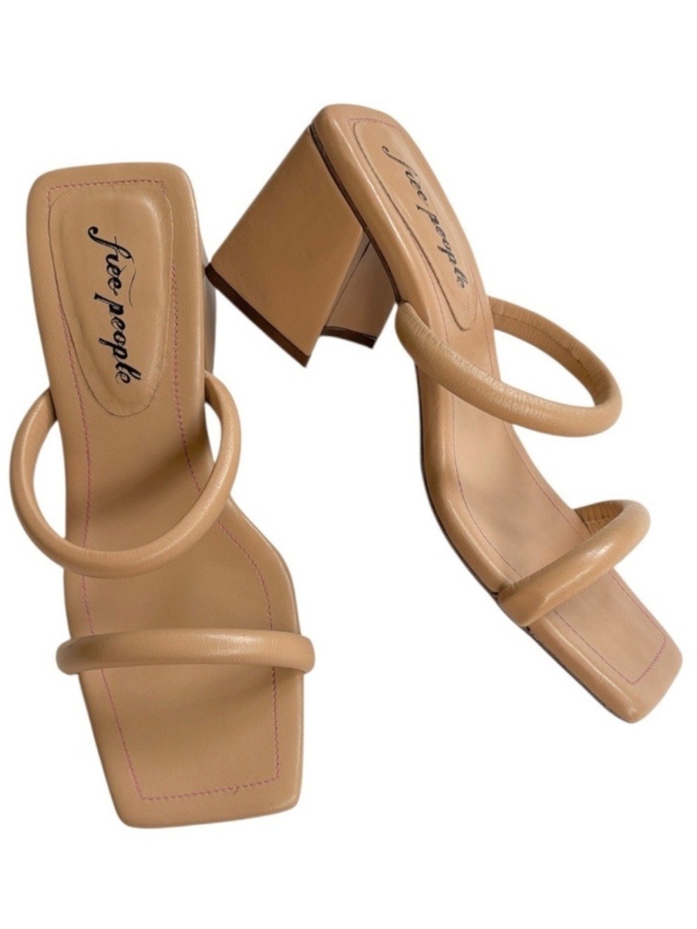 EUC Free People Leather Parker Double Strap Heeled Sandals Tan Size